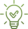 Icon depicting light bulb and checkmark